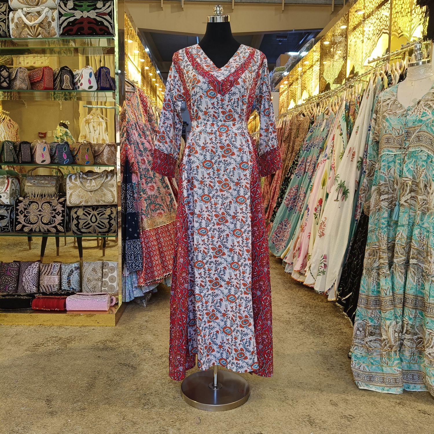 2XL-3XL Noor Printed Cotton Dress 57&quot; Long Jalabiya