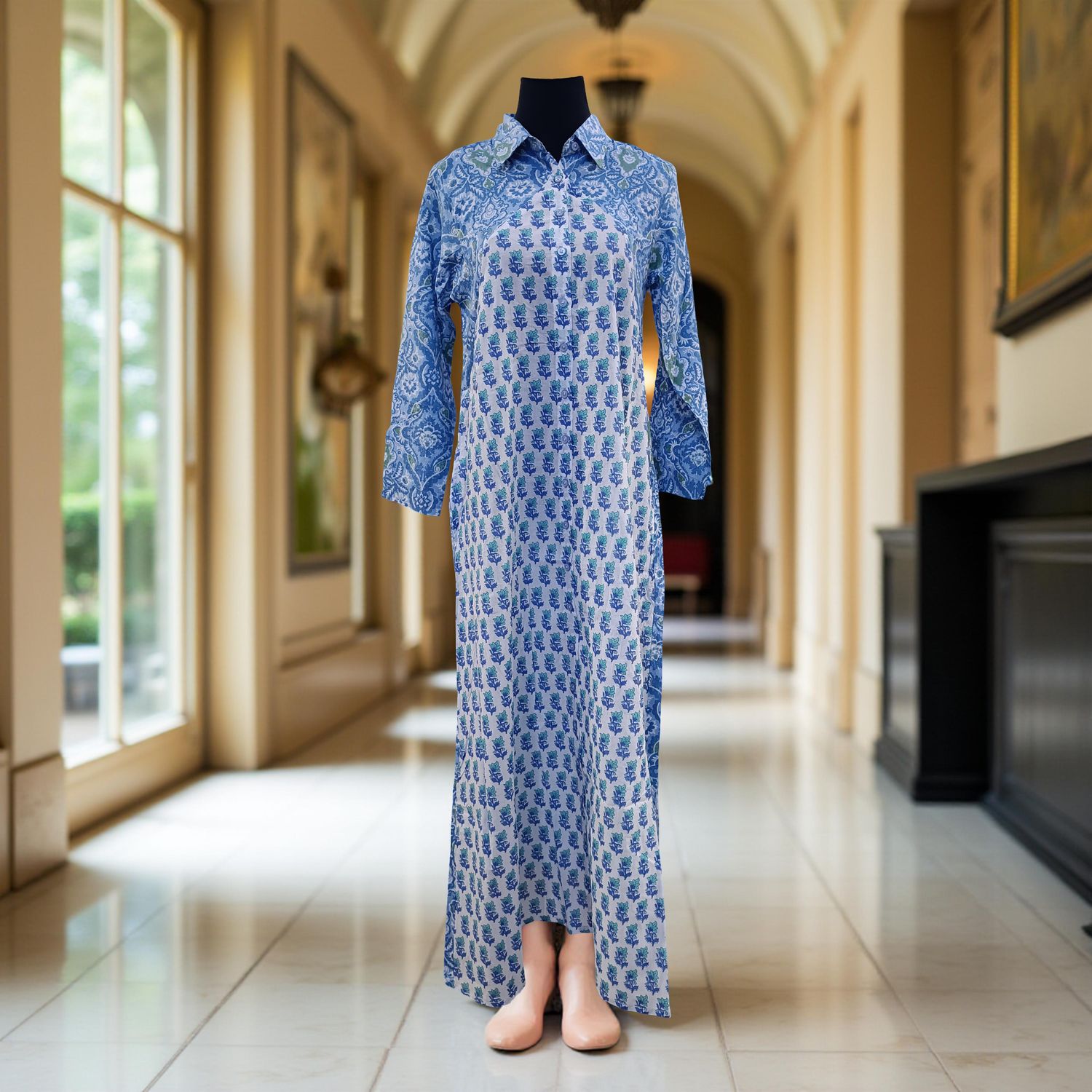 2XL/3XL Honey Printed Cotton Dress 57&quot; Jalabiya