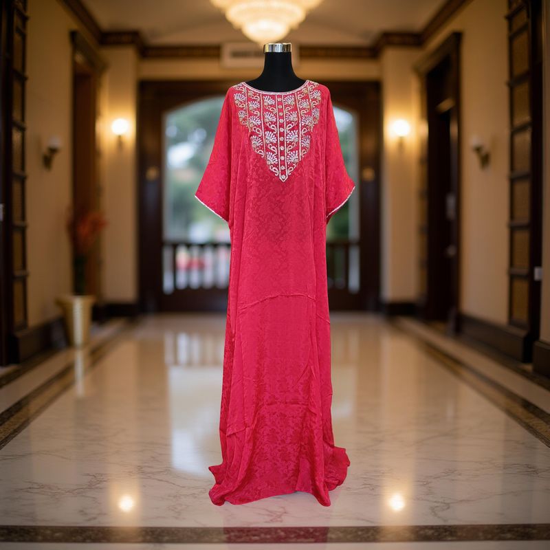 Free Size Silky Farasha Crystal work Kaftan 60&quot; Long Jalabiya