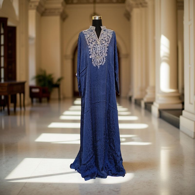 Free Size Silky Farasha Crystal work Kaftan 60&quot; Long Jalabiya