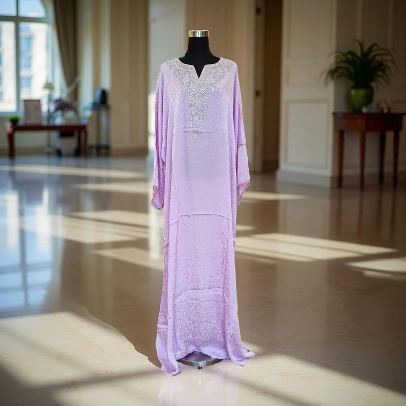 Free Size Silky Farasha Crystal work Kaftan 60&quot; Long Jalabiya