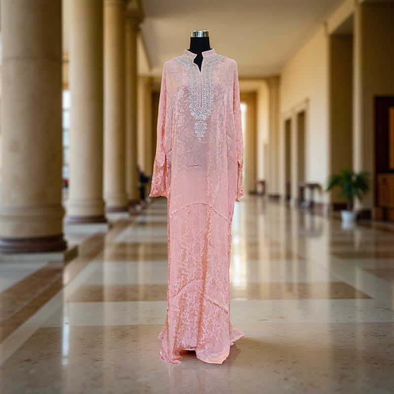 Free Size Silky Farasha Crystal work Kaftan 60&quot; Long Jalabiya