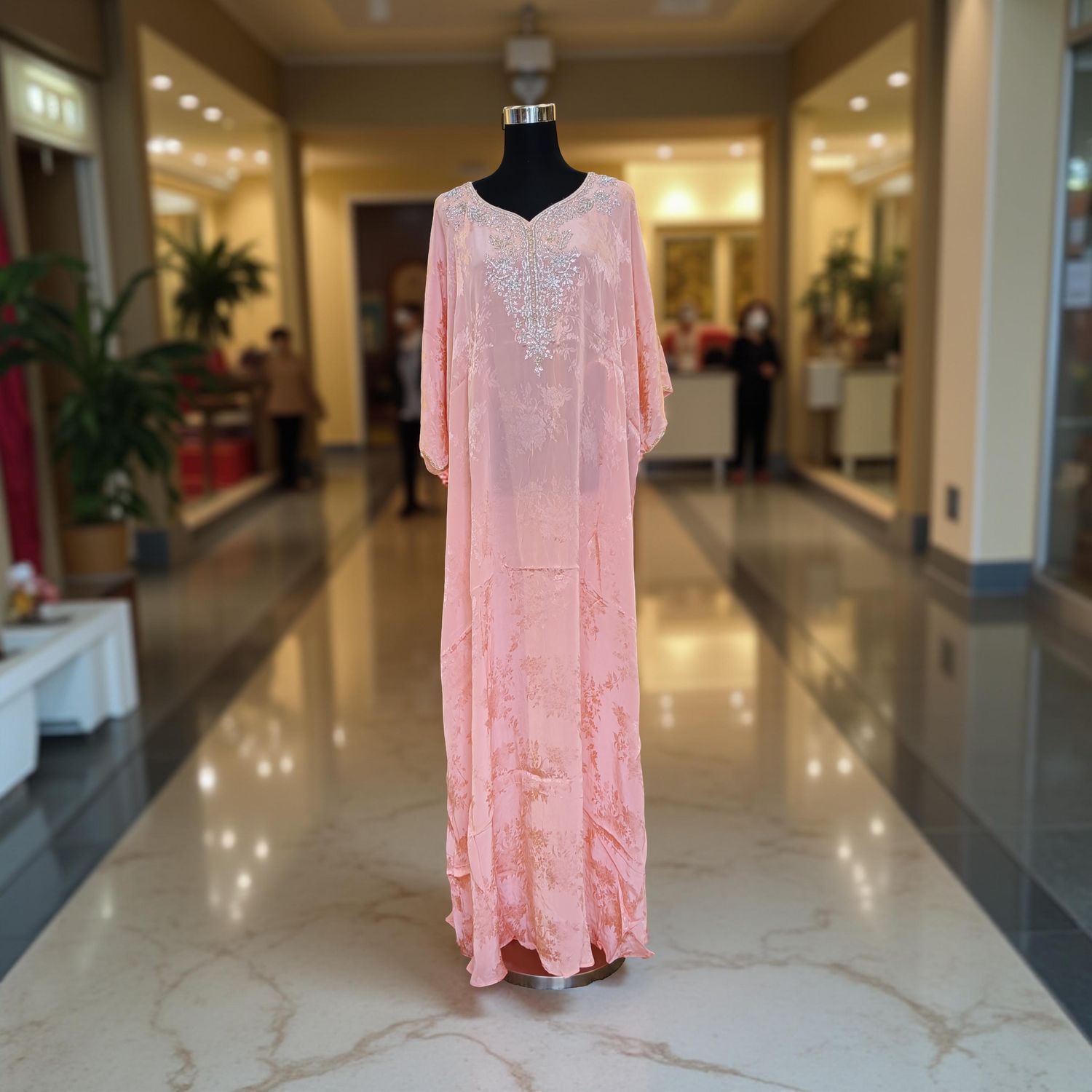 Free Size Silky Farasha Crystal work Kaftan 60&quot; Long Jalabiya