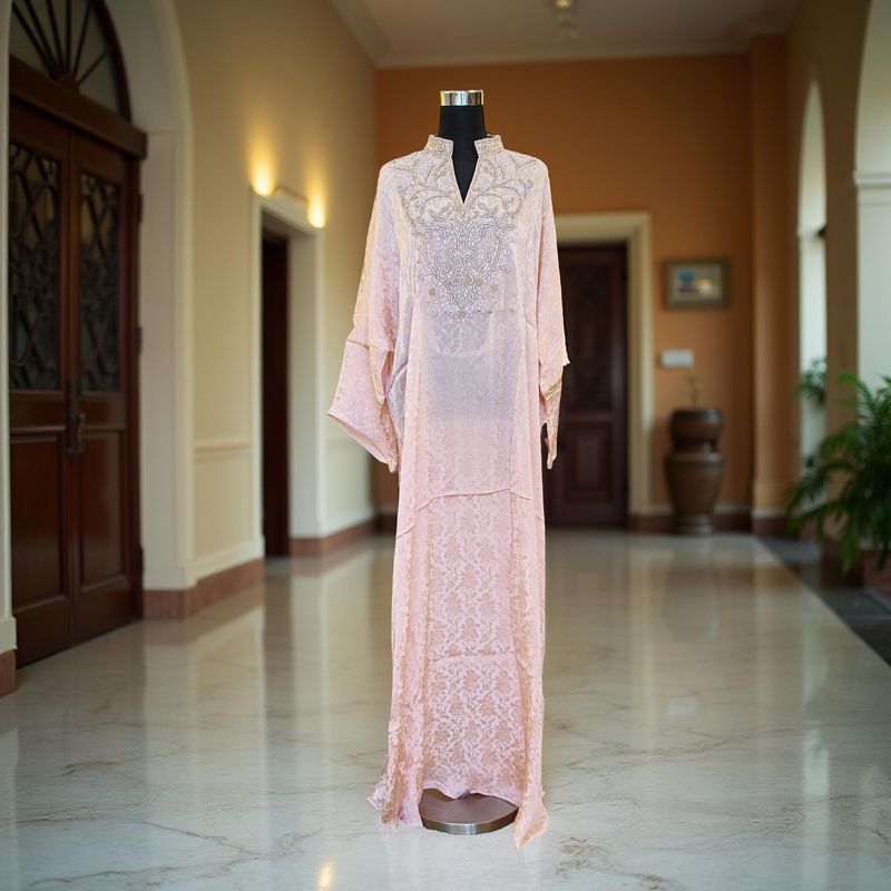 Free Size Silky Farasha Crystal work Kaftan 60&quot; Long Jalabiya