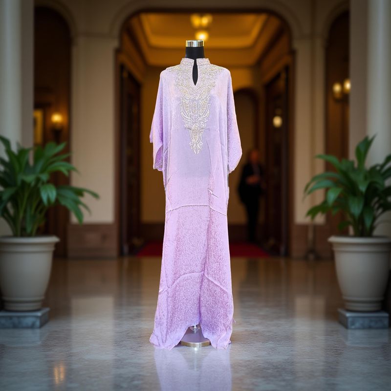 Free Size Silky Farasha Crystal work Kaftan 60&quot; Long Jalabiya