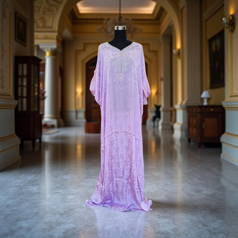 Free Size Silky Farasha Crystal work Kaftan 60&quot; Long Jalabiya