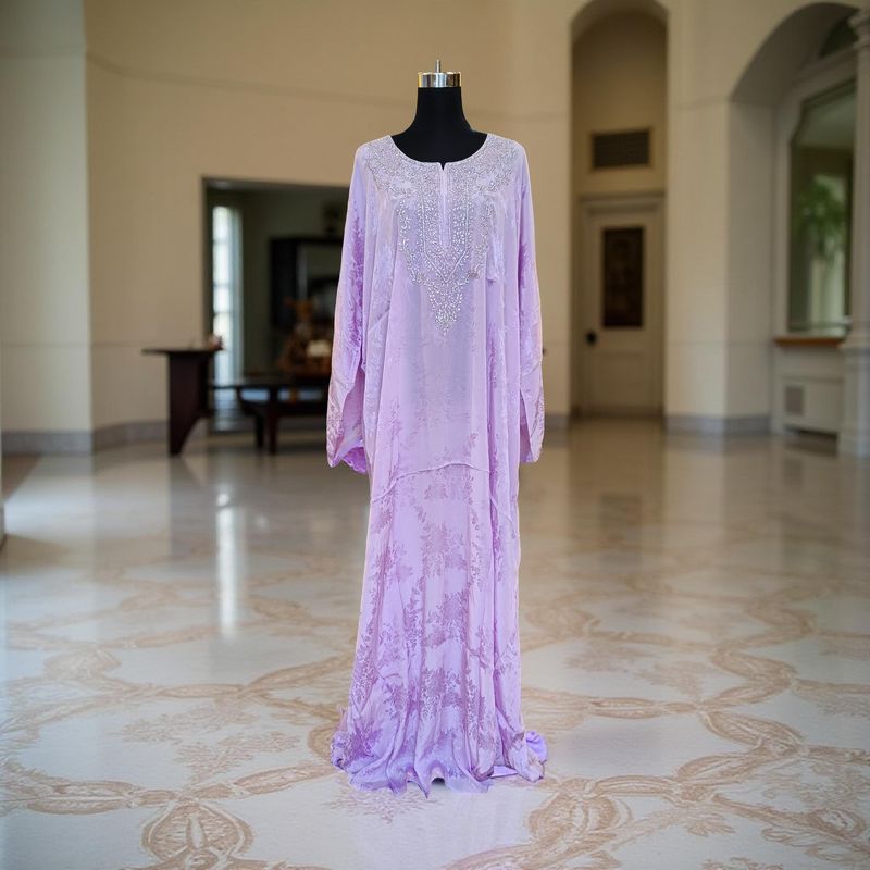 Free Size Silky Farasha Crystal work Kaftan 60&quot; Long Jalabiya