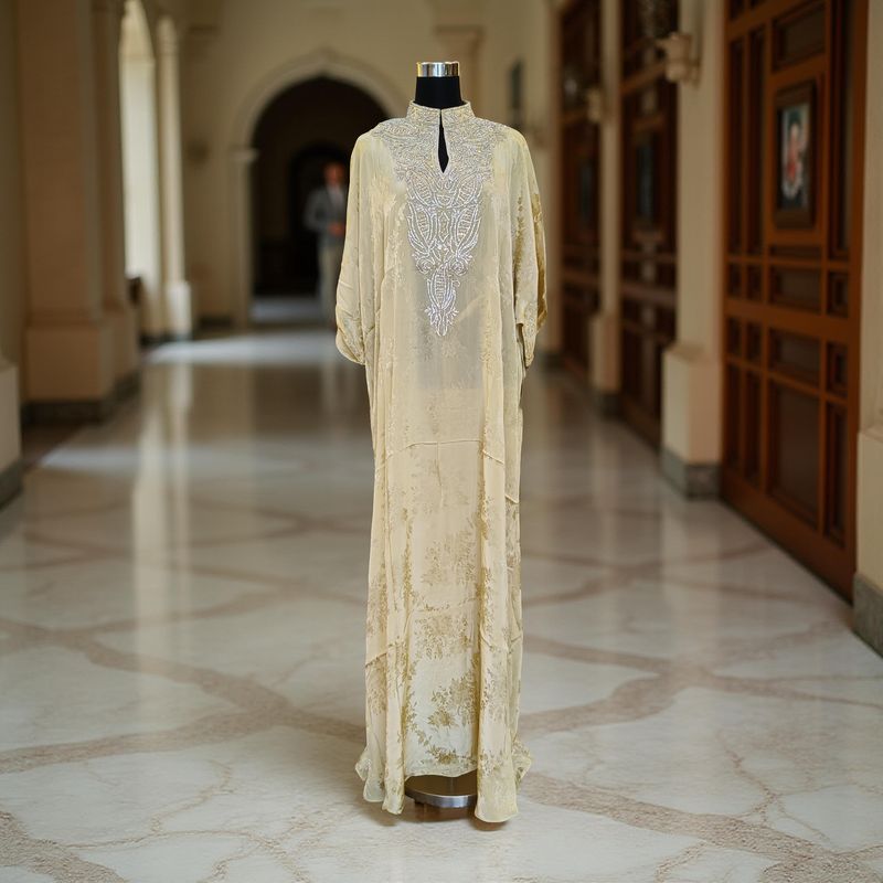 Free Size Silky Farasha Crystal work Kaftan 60&quot; Long Jalabiya