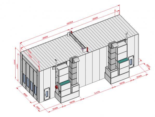 Покрасочная камера 16 х 5 х 5 м., 88 000 м3/ч KraftWell KRW1655-MG