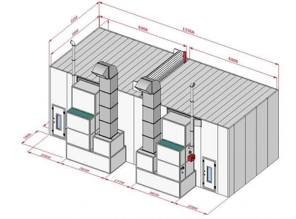 Покрасочная камера 12 х 5 х 4 м., 60 000 м3/ч KraftWell KRW1254-MG