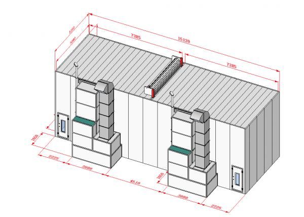Покрасочная камера 15 х 5 х 5 м., 84 000 м3/ч KraftWell KRW1555-MD