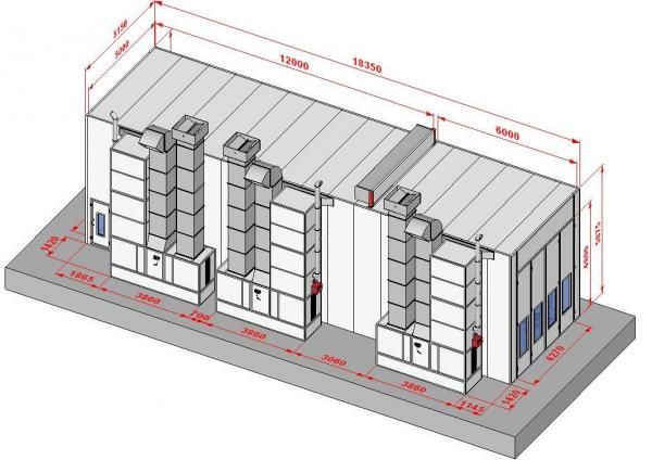 Покрасочная камера 18 х 5 х 5 м., 75 000 м3/ч KraftWell KRW1855-TM