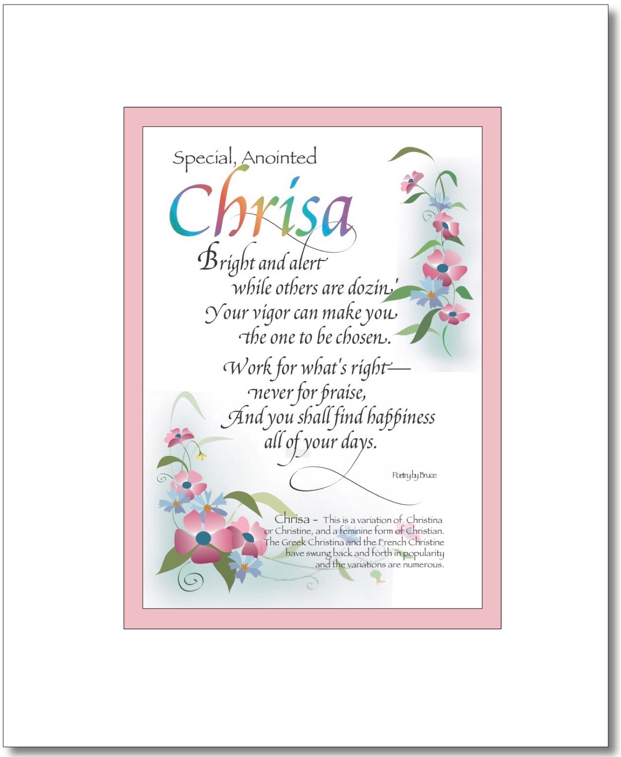Chrisa - Crystal Choices: Chrisa , Christa, Christiana, Christie, Christina, Christine, Christy, Cristina, Crystal, Find your Name here: Chrisa