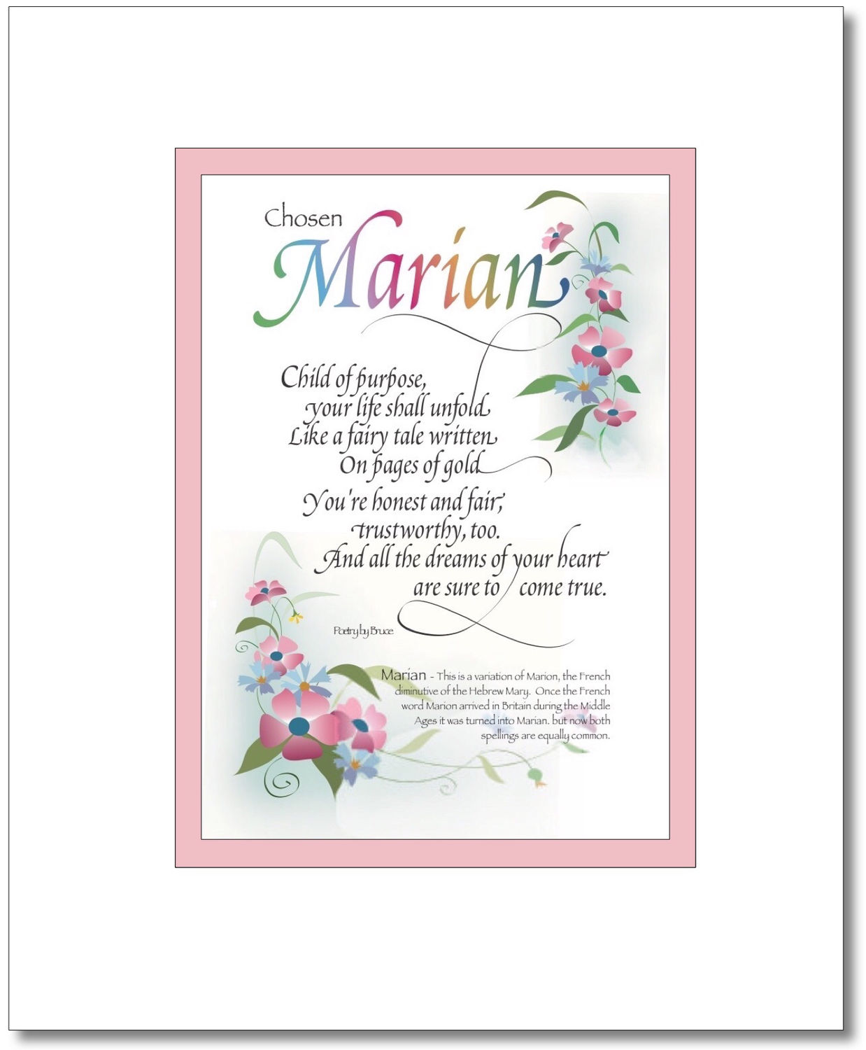 Marian - Marie Choices: Marian, Mariann, Marianne, Marie, Find your Name here: Marian