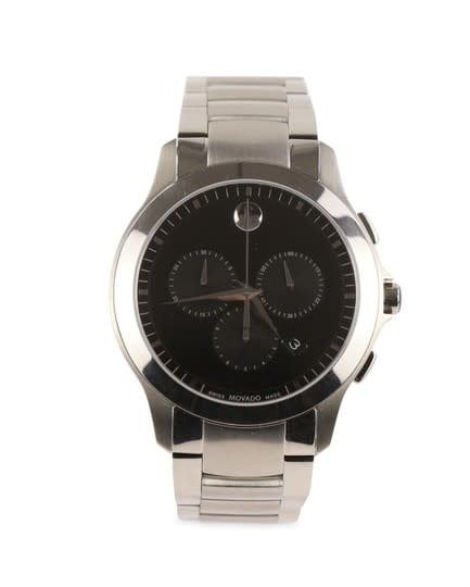 Movado  Silver Masino Stainless Steel Black Dial Chronograph Watch *Grade B* 50.2.14.1354