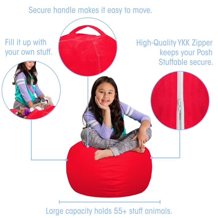 Kids Stuffed Animal Storage Bean Bag Cover (comes with Filling) -Medium 27&quot;