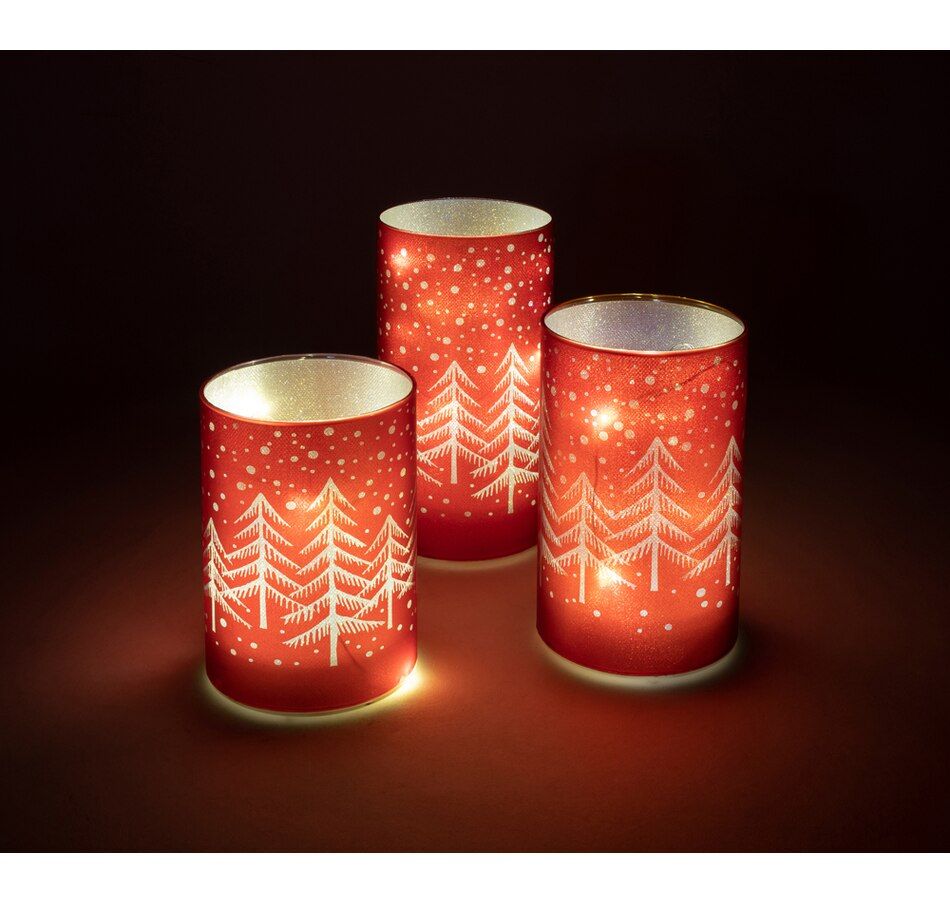 Holiday Memories 3-Piece Glass Lanterns with LEDs - RED
