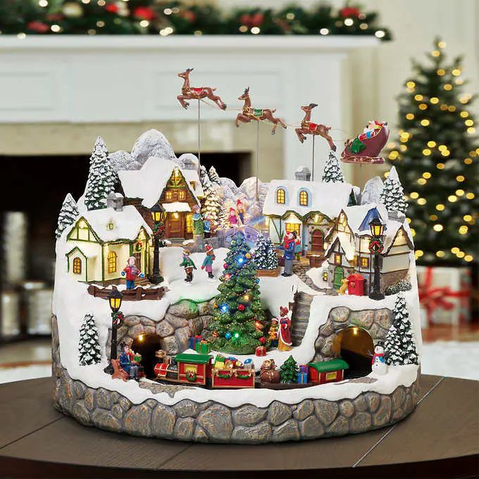 Snowy Holiday Village with Light and Music *Open box