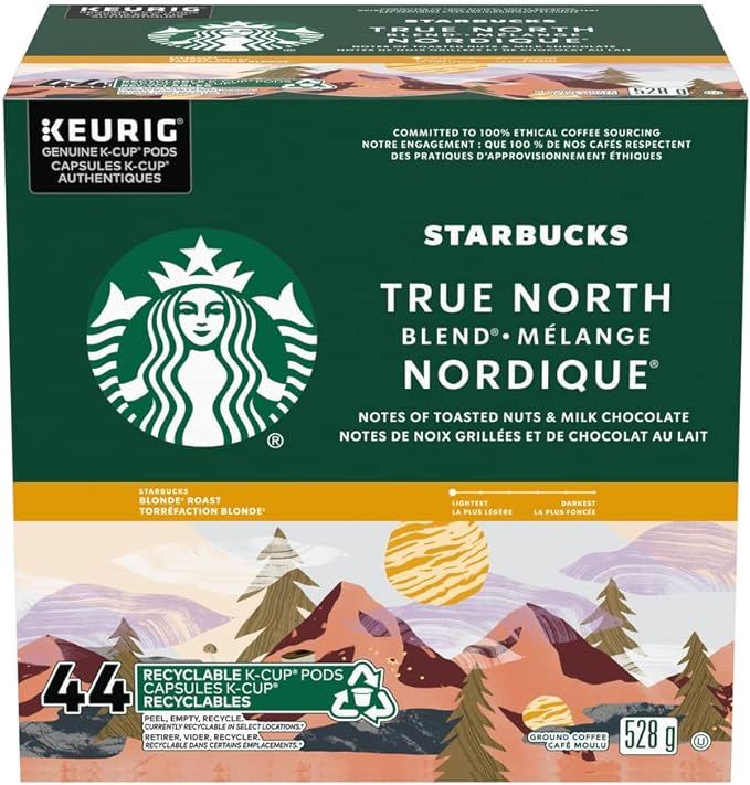 Starbucks True North Blend Blonde Roast Ground Coffee K-Cup Pods 44 ct Box
