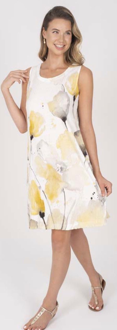 creme/yellow/grey shot sleeve dress