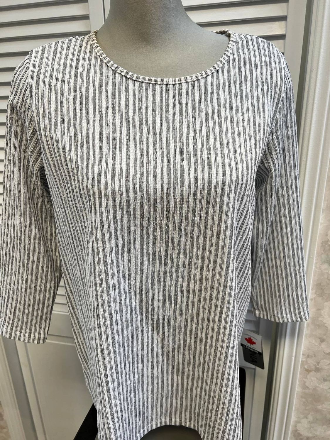 grey/white stripe blouse
