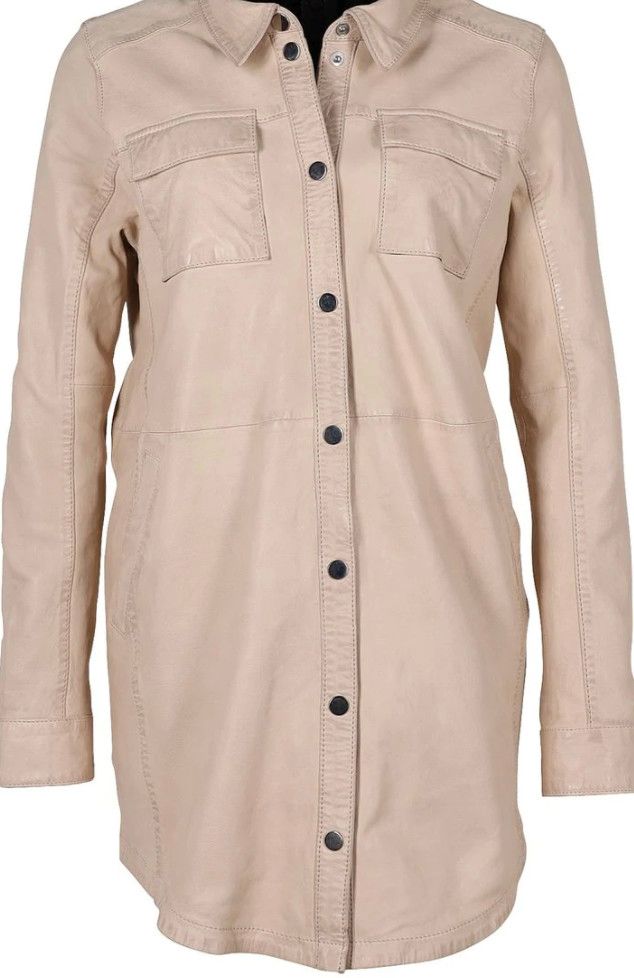 long cream leather jkt