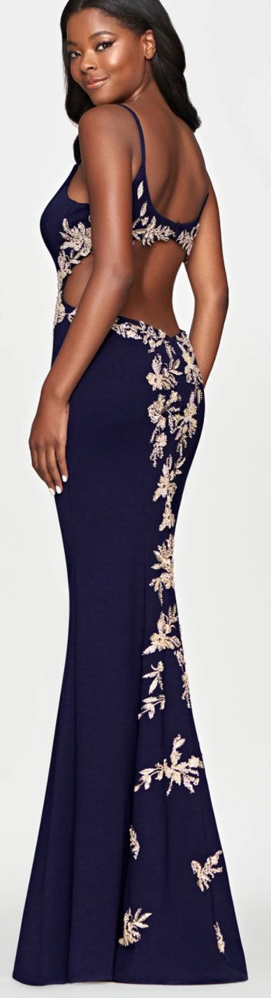 navy/gold prom dress