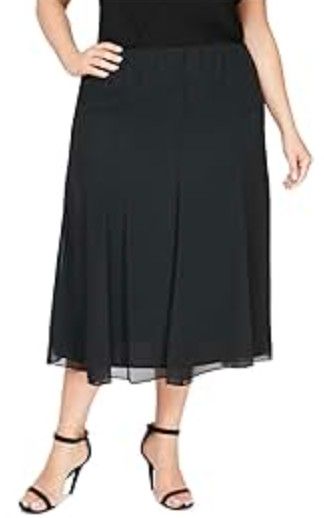 Chiffon Plus size tea length skirt , Color: Black, Size: 1x