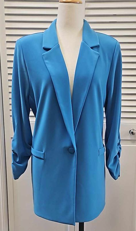French Blue Blazer w/ 3/4 Ruched Sleeve