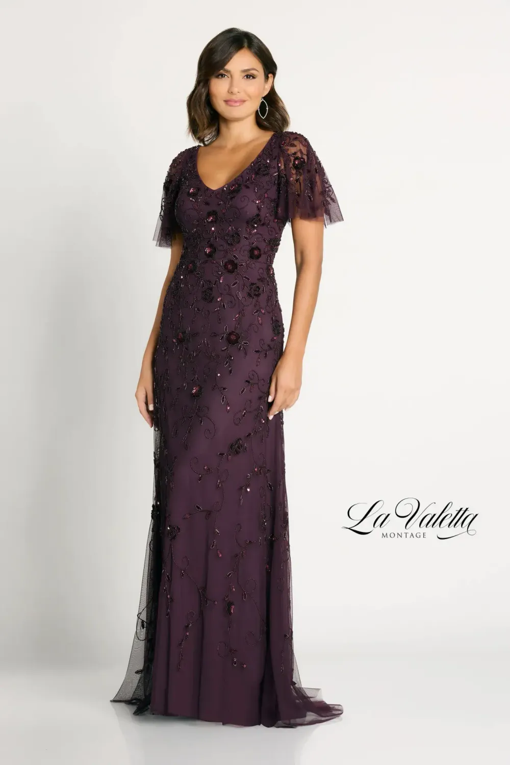 Fit and flare beaded tulle gown