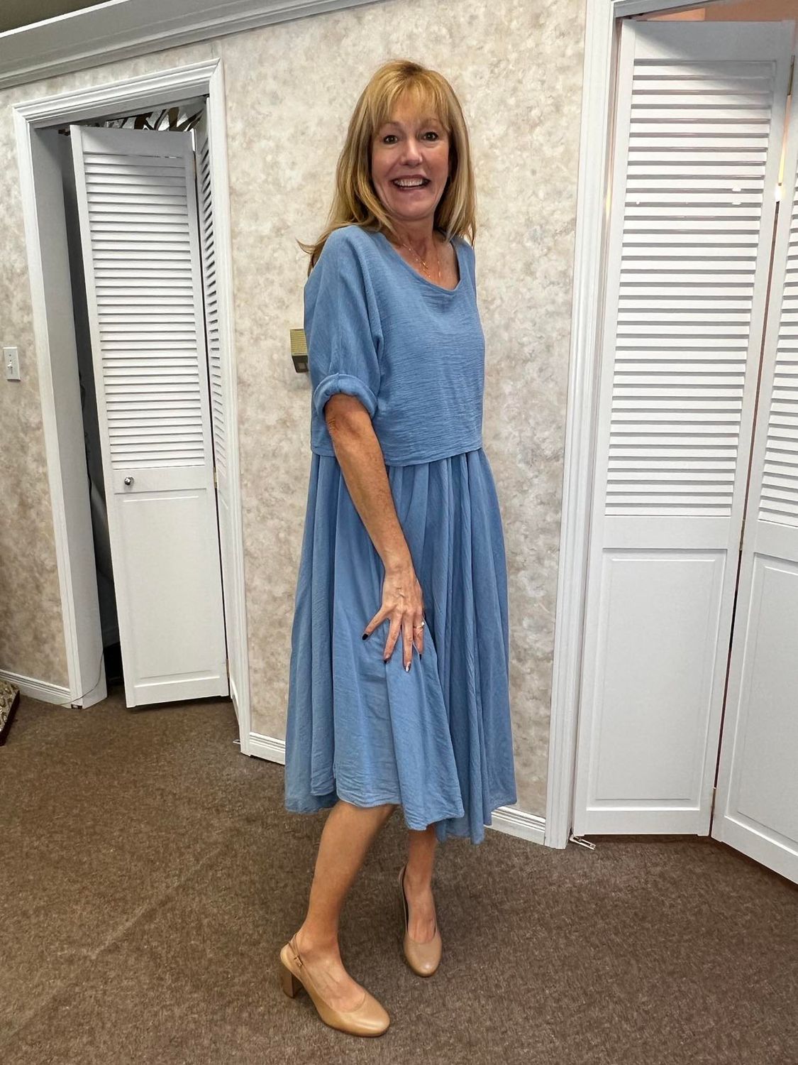 2pc linen dress, Color: Denim, Size: O/S