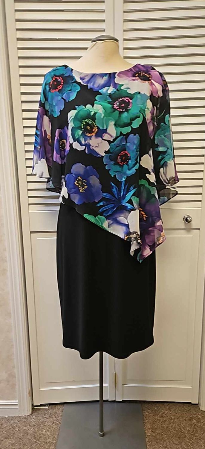 Black multi floral chiffon overlay dress