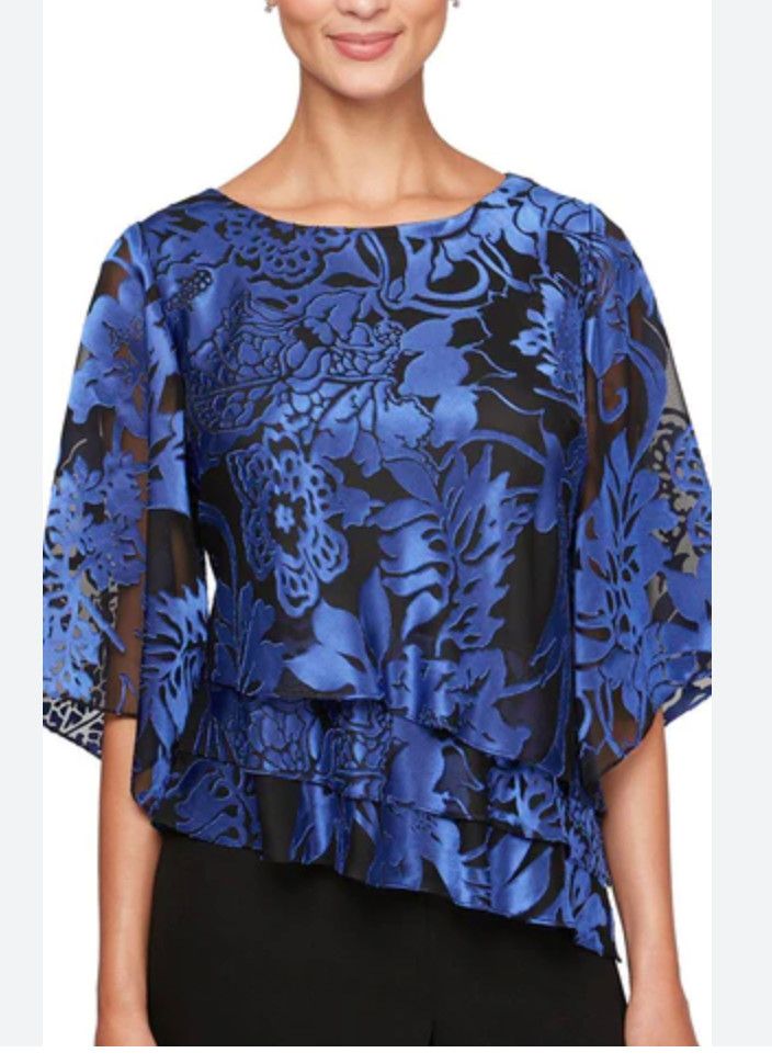 Triple hem floral print blouse, Color: Royal blue/n multi, Size: S