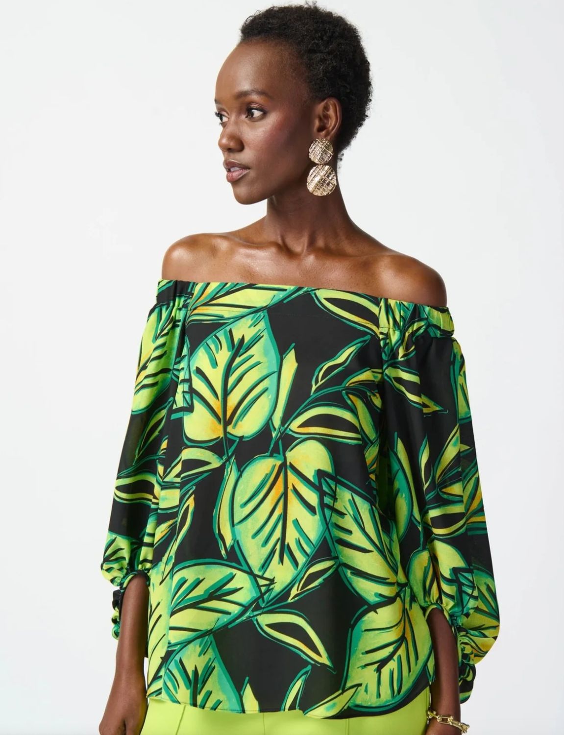 Leaf print 0ff the shoulder top