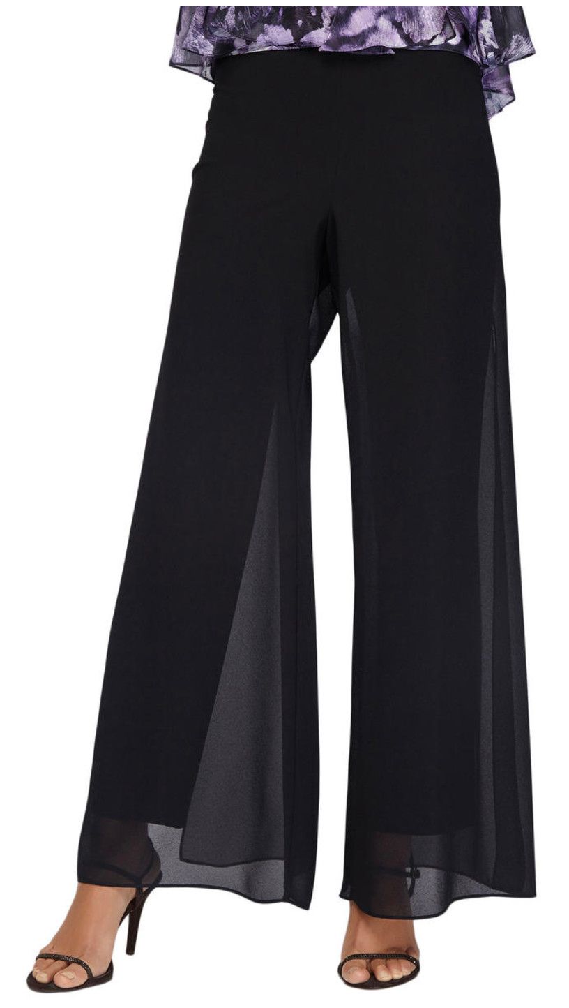 Chiffon overlay dress pant, Color: Black, Size: S