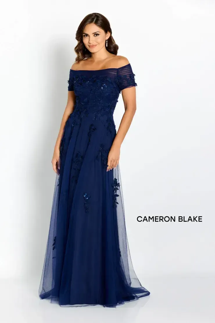Applique tulle a-line gown