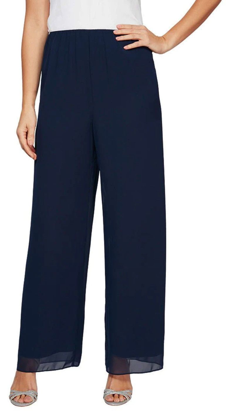 Chiffon straight dress pant, Color: Dark Navy, Size: S