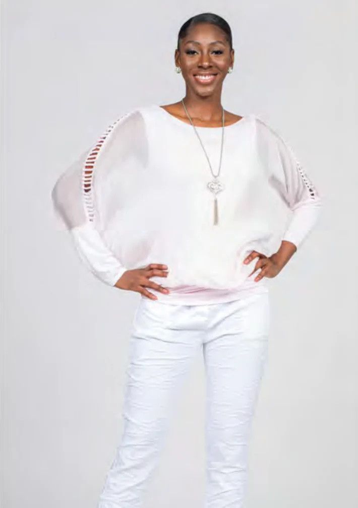 Silky ladder sleeve top, Color: White, Size: S/M