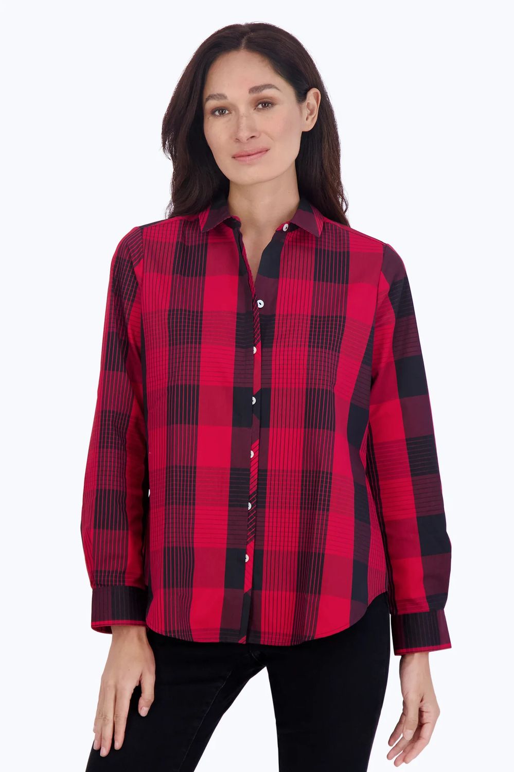 Buffalo plaid button up blouse, Color: Red/ Black, Size: 12