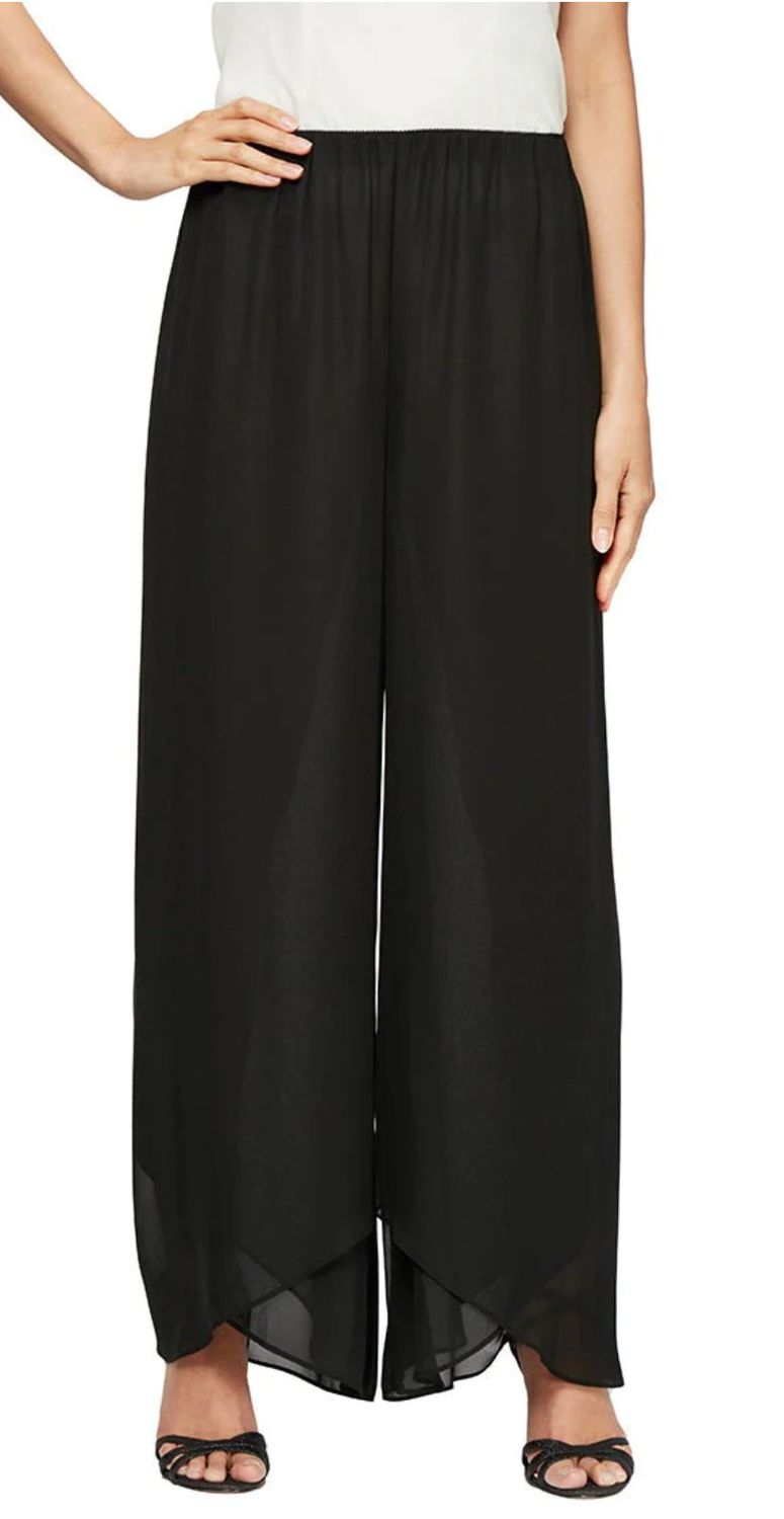 Chiffon wide leg tulip hem dress pant, Color: Black, Size: S