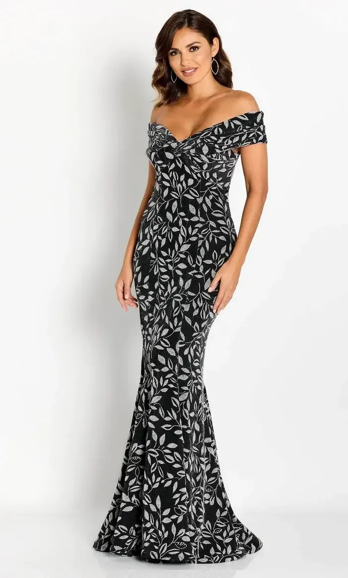 Foliage motif evening gown