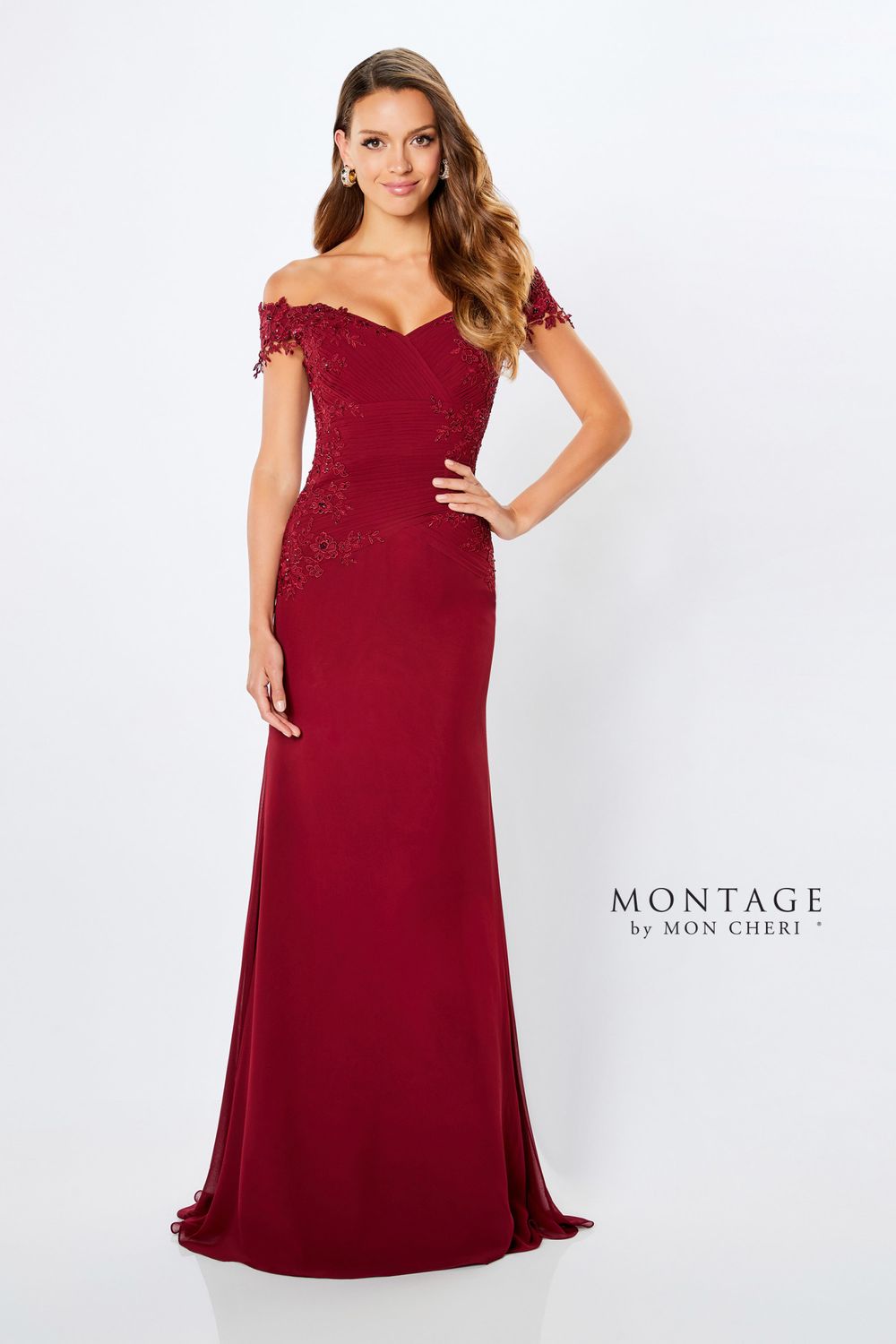 Lace appliques chiffon fit/ flare gown