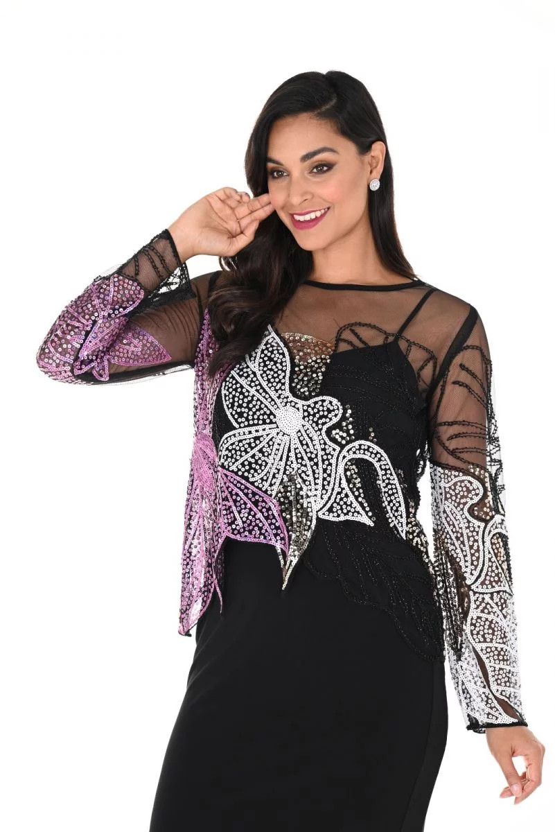 Mesh sequin detail , Color: Black/ Pink, Size: M