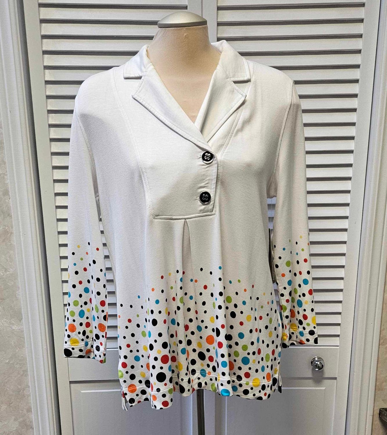 Collared sweater blouse, Color: White/ multi, Size: M