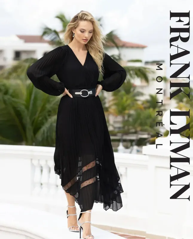 Pleated asymmetrical belted dress