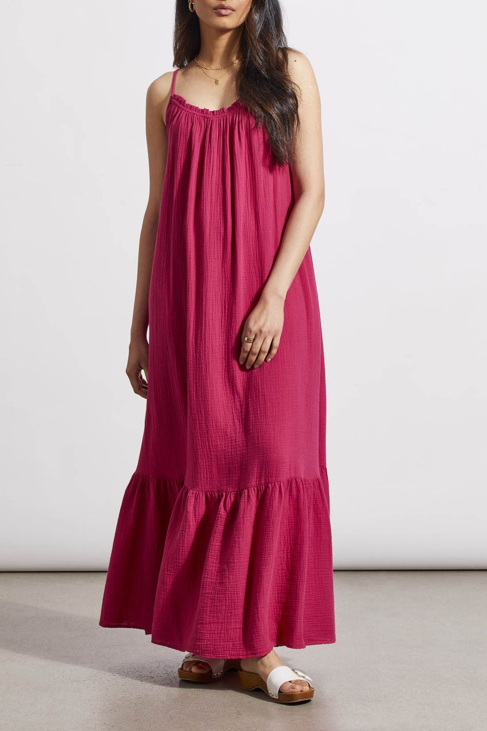 Cotton maxi frill dress with pockets 