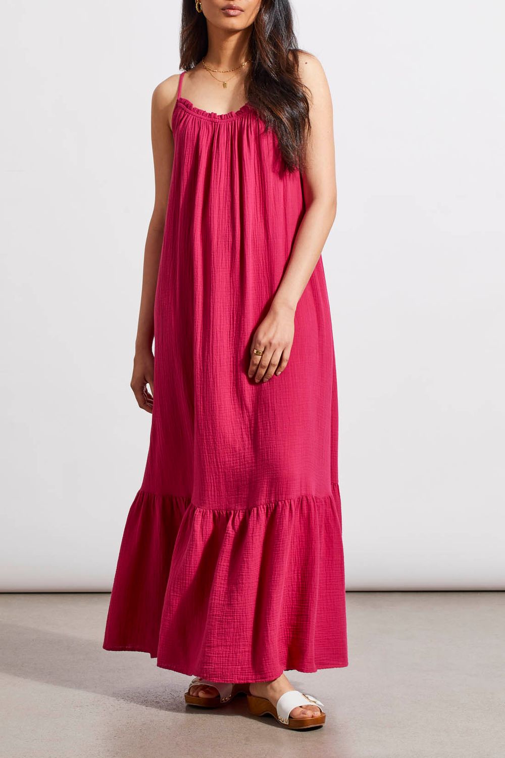 Cotton maxi frill dress with pockets , Color: Daiquiri, Size: 1X