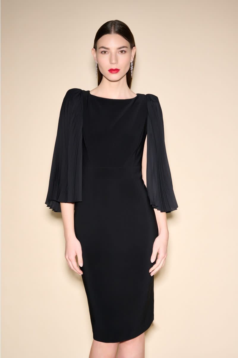 Pleated sleeve sheath dress