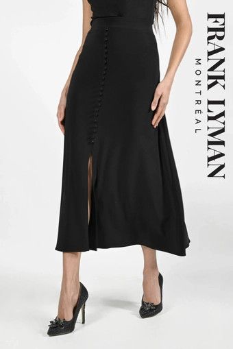 Aline skirt w/ slit and button down detail, Color: Black, Size: 12
