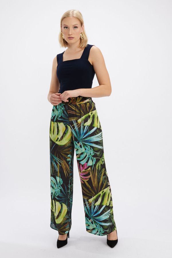 Tropical print wide leg pant, Color: Black/ Multi, Size: 8